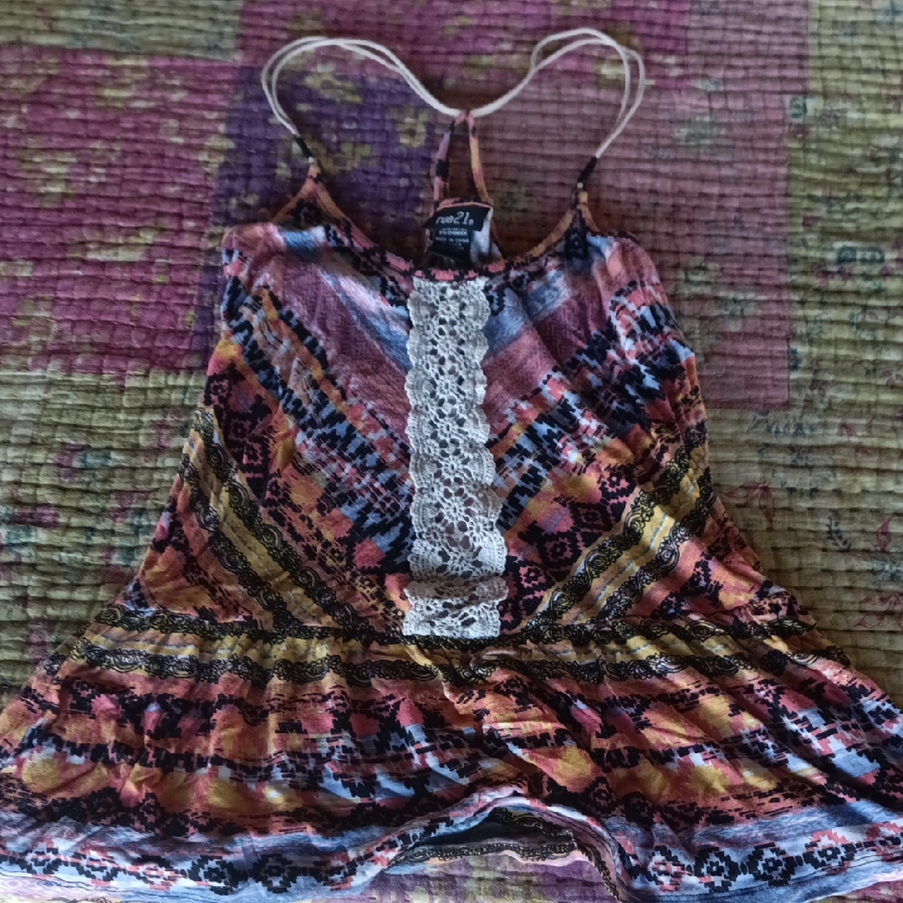 Rue21 Multicolor Tank Top with Lace Accent